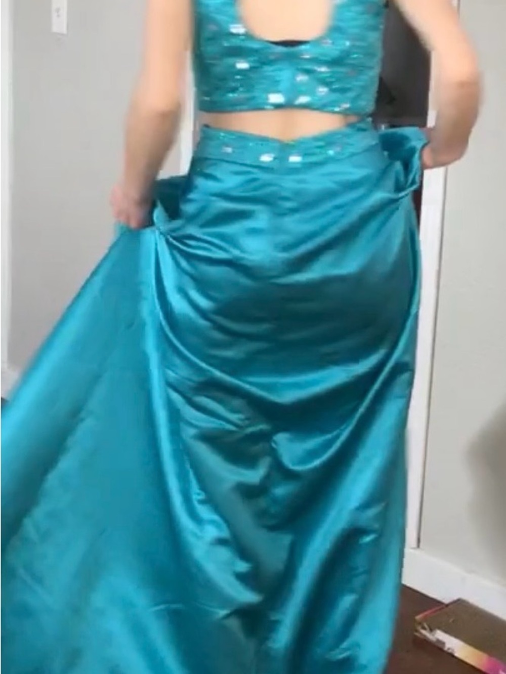 A-Line Satin Prom Skirt in Teal - Picture 5 of 11